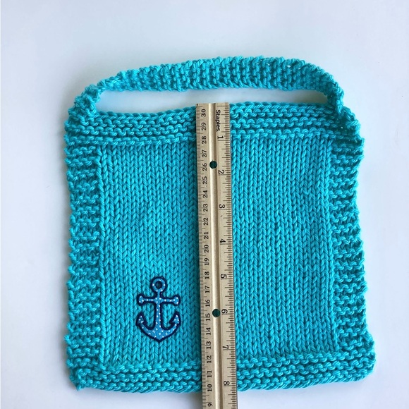 Baby Bib Set Hand Crafted Washcloth Blue Cotton Knit Anchor - Picture 7 of 12
